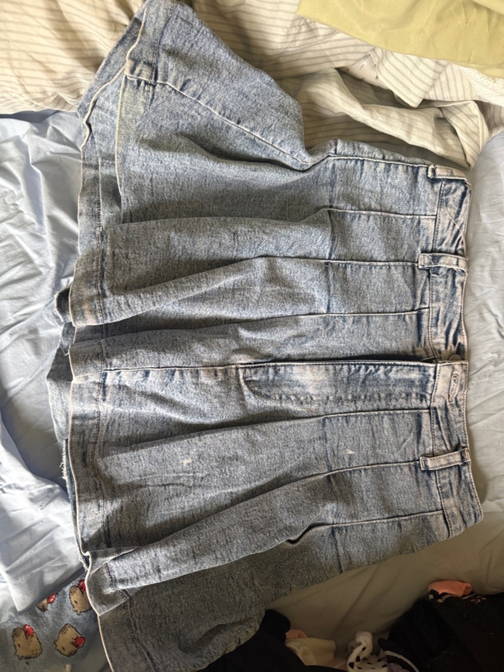 Rainbow Light Wash Denim Mini Skirt